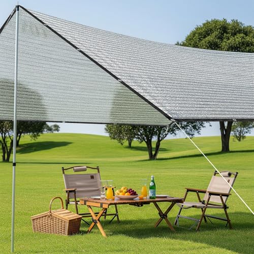 SUNNY GUARD 85% Aluminum Sun Shade Cloth, 8x8FT Heat Reflective Tarp | Reflective Aluminum Shade Cloth Blocks 85% Sunlight, Reduces Heat Buildup, and Keeps Gardens, Greenhouses and Cars Cooler - color: Sliver-85% Shade, size: 8x8FT