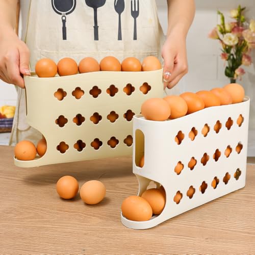 4 Layers Eggs Storage Box Creative Ladder Style Box Automatic Rolling Eggs Holder Container Egg Dispenser,White - color: White