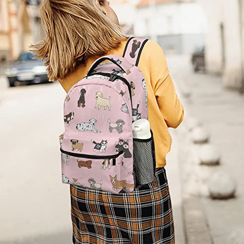Fiokroo Cute Dogs Animals Backpack School Bag For Students Teens Men Women Cartoon Pets Laptop Backpacks Travel Daypack Bag With Multiple Pockets - color: Cute Dogs（pink）