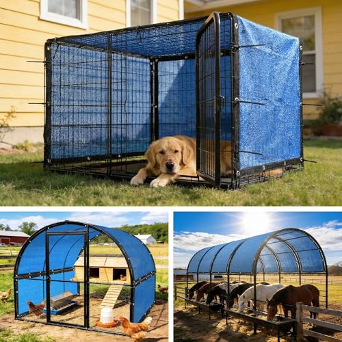 Amgo 90% UV Block Sun Shade Cloth for Dog Kennel Cover, 2' x 2' Blue Pet Playpen Sunshade with Grommets, Durable Mesh Tarp for Crate, Patio, Stable,Chicken Coop & Outdoor Privacy Screen. - color: Blue, size: 2' x 2' Custom Size