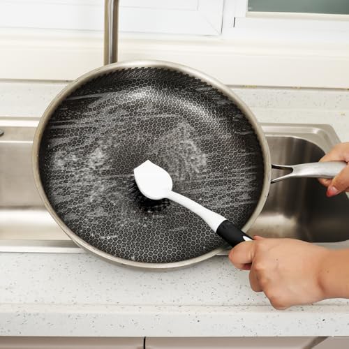 Dish Brush with Handle, 2 Pack Scrub Brushes, Black | Built-in Scraper, For Cleaning Kitchen, Pots, Pans and Sink, Scrubber Washing Tools - color: Black