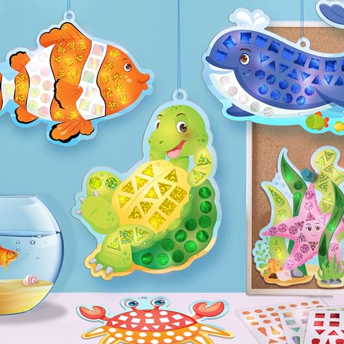 Imagimake Mirror Mosaic - Ocean, 10 Templates, 950+ Stickers | Mess-Free Craft Activity, Screen-Free Creative Art Kit for Kids, Birthday Gift for Boys & Girls Ages 3,4,5,6,7 Years Old - style: 4. Ocean