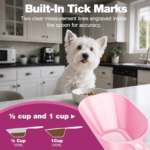 Dog Food Scoop 2 Pack, Pet Cup Capacity Cat Food Scooper With Measuring Lines For Dog, Puppy and Cat Coffee Bean, Flour Scoop Pink - color: Light Pink