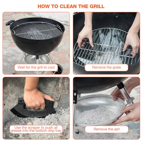 onlyfire Kettle Grill Scraper, BBQ Grill Blade Cleaning Tool | For Weber Kettle, Weber WSM Cooker, Kamado Charcoal Grills Like Big Green Egg, Kamado Joe, Safe for Porcelain Coating
