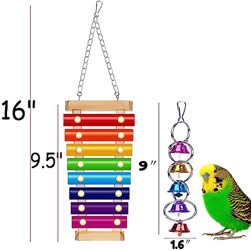 Colorful Bird Xylophone Toy Interactive Training Toy Bird Cage Bell Toy Accessories Music Musical Enrichment Bells for Conure Budgie Cockatiel African Grey Parakeet Finch Parrot Love Birds - color: birdxylophone with bell