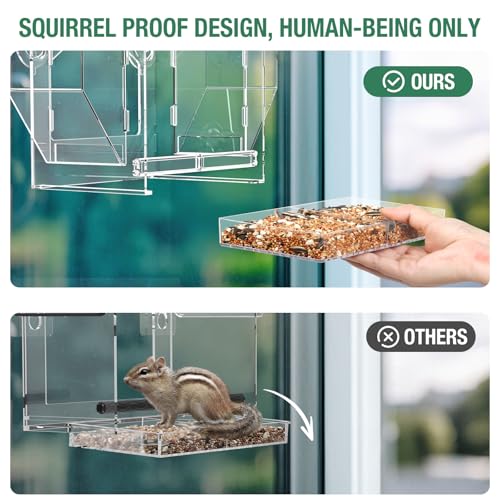Window Bird Feeder with Dual Side Storage, Strong Suction Cups and Adhesive | High Capacity Outside Birdfeeder for Window, Close-up Viewing for Indoor Cats & Seniors, Ideal Nature Gift