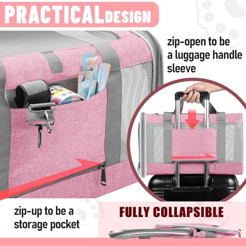 GAPZER Large Cat Carrier Soft, Collapsible Travel Pet Carry Bag, Small Dogs | Big Kitten Cat 20lbs Mainecoon, Top Open Travel Shih-Tzu Pet Kennel, Yorkie Small Dog 10 Pounds, 18x12x12, Durable Cloth Pink - color: Pink