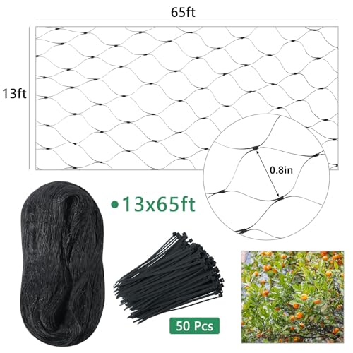 Unves 65 x 13 Ft Bird Netting for Garden, Heavy Duty Garden Net | Fruit Tree Netting Protect Fruit Trees and Vegetable Plants, Against Birds and Other Animals - color: Black, size: 13 x 65 Ft