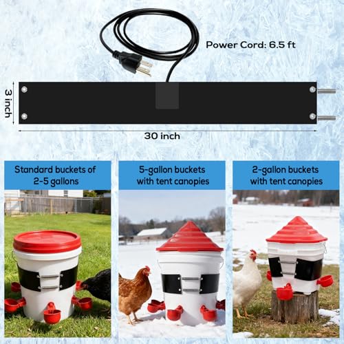 Chicken Water Heater Thermo Bucket Belt Heated Strap for 5 Gallon Barrel, 40W Silicone Rubber Heating Band for Chicken Waterers with 6.5 ft Power Cord