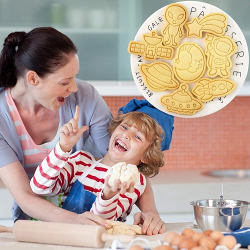 Space Cookie Cutters 8Pcs 3D Astronaut Rocket Cookie Molds for Party Baking | Food-Grade Plastic Cookie Stamps, Perfect for Astronaut Boy Birthday Party Homemade Snacks - color: Space