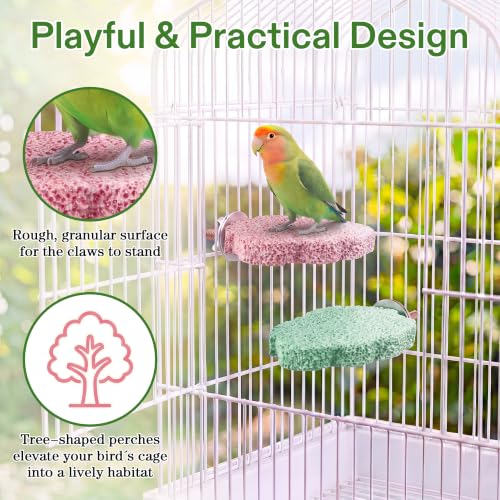 4 PCS Bird Beak Grinding Stone, Bird Perches for Cage, Parrot Perch Stand | For Small Medium Cockatiel Lovebird Finch Chinchillas Hamsters, Climbing Ledge, Grinding Claws and Beaks, Tree-shaped Design