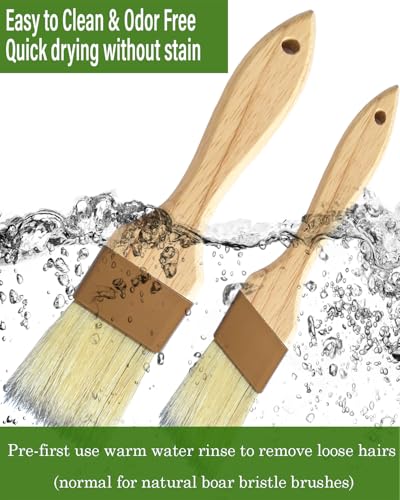 Pastry Basting Brush - Food Grade, No Shedding Natural Bristle, Heat Resistant Wooden Handle, Durable Kitchen Tool for Baking, Cooking, Butter, Egg Wash, Glazing, Oil, Sauce (1" & 1.5")