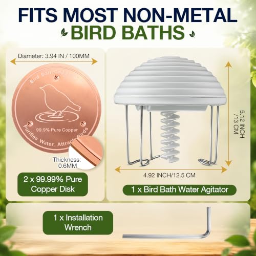 Bird Bath Water Agitator with 2 Round 99.99% Pure Copper Disk, Battery Powered Bird Bath Circulator, Quiet Waterproof Mover Keeps Water Fresh for All Season Use (Gray Spiral) - style: Gray Spiral
