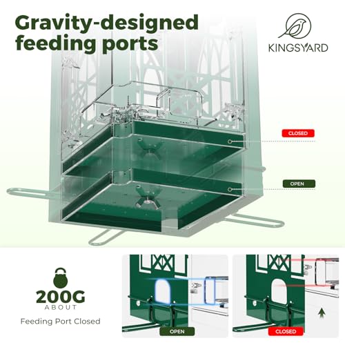 Kingsyard 5 Lbs Squirrel Proof Bird Feeders with Weight-Activated Perches | Large Metal Bird Feeder House for Outdoors, Weatherproof, Great for Small Wildbirds Cardinal Finch Bluebird, Green - color: Green