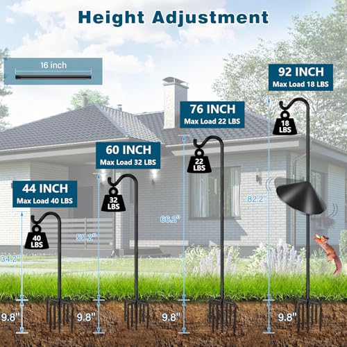 Gtongoko Bird Feeder Pole Squirrel Proof 92 Inch Shepherds Hook for Outdoor with Squirrel Baffles Adjustable Heavy Duty with 7 Prongs Base for Hanging Plants, Bird Feeders, Black - size: 92 Inch with Baffle