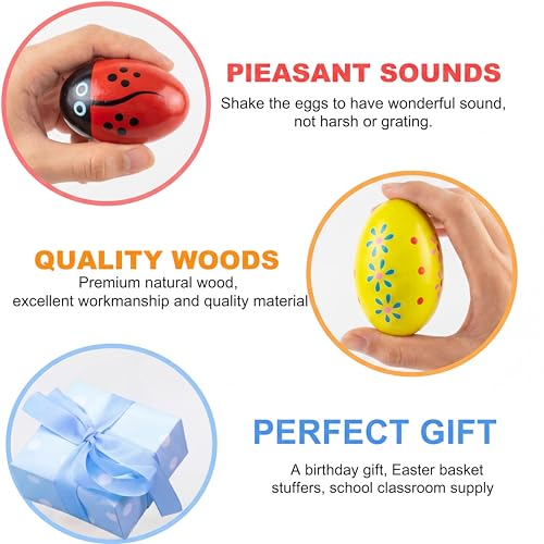 Musfunny Egg Shakers Percussion Instruments: 6Pcs Wooden Maracas | Hand Percussion Egg Shaker, Loud Resonant Sound Musical Instrument for Music Education Parties Classroom Rhythm - color: Colorful