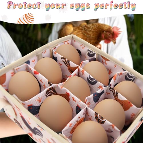 Eggs Collecting Basket, Egg Bags with 9 Pouches, Durable Canvas Eggs Holder with Bottom PP Board, Collector & Container for Duck, Chicken, Goose Egg