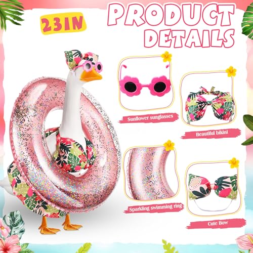 Bikini Porch Goose Outfits with Sunglasses and Swimming Tube for 23" Summer Goose Costume Garden Patio Statue Decor(Flower) - style: Flower