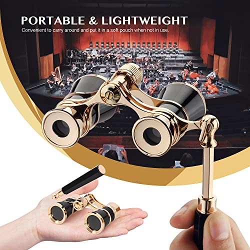 Aomekie Opera Glasses Binoculars 3X25 Theater Glasses Mini Binocular Compact with Handle for Adults Women in Musical Concert（Black） - color: Black with Handle
