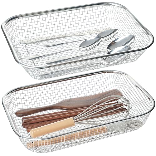 Utensil Drying Rack, 2 Pack Utensils Holder Dishwasher Silverware Basket | Compact Dish Rack, Kitchen Counter Drainer, Chopsticks, Spoons, Forks, Knifes Drainer Organizer - size: 2pcs Large
