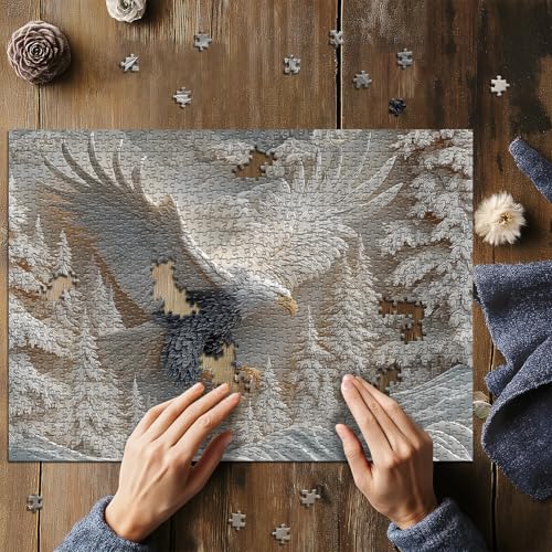 The Carved Eagle Jigsaw Puzzle 1000 Pieces, Majestic Bald Eagle Bird Puzzles for Adults,White Forest Art Nature Puzzle Animal, Unique Challenging Impossible Hard Puzzles - style: The Carved Eagle puzzle