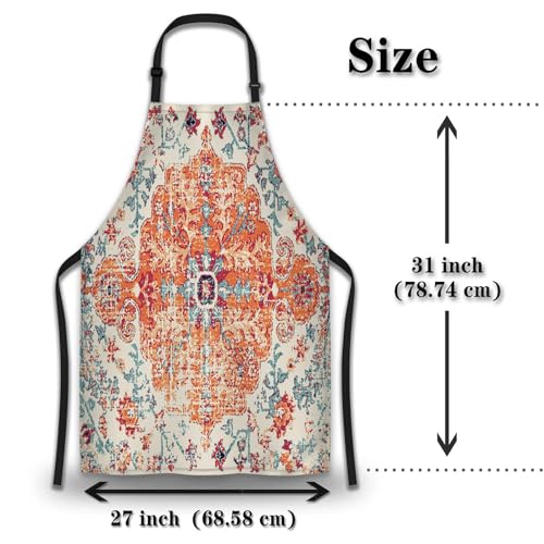 Artist Apron for Women Carpet Boho Style Ethnic Design Fun Aprons for Men for Kitchen Cooking Restaurant BBQ Painting Crafting Gardening 27” (W) x 31” (H), Waterproof Aprons - color: Carpet Boho Style