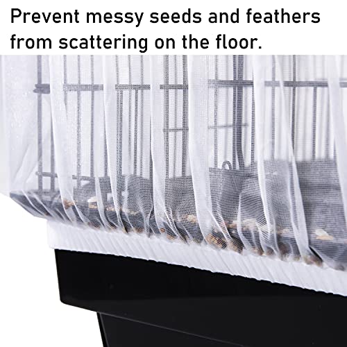 Tamu style Bird Cage Seed Catcher, Stretchy Mesh Skirt, 55-100 inch, White | Stretchy bird cage cover with nylon netting; breathable net catches seeds and feathers while allowing airflow and light. - color: White