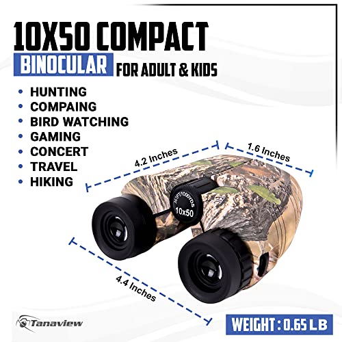 10x50 Compact Binoculars for Adults - Long Distance View, High Powered Binoculars with Travel Case - Lightweight, Large Eyepiece, Water & Fog Proof - Hunting, Bird Watching, Cruise