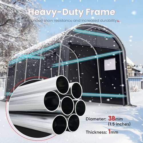 KING BIRD 10' x 20' Round Style Garage Carport Shelter with Roll-up Ventilated Windows Heavy Duty Storage Portable Canopy Storage Shelter Shed for Boat, Patio Furniture and Lawn Mower-Dark Gray - size: 10'X20'