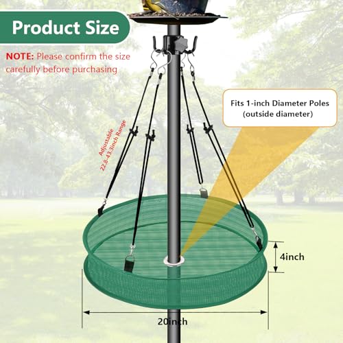 Lettry 20'' Bird Seed Catcher Tray for Pole Mounted Bird Feeder, Birdseed Hoop with Holes Fits 1'' Pole for Birds Feeders Outdoors, Backyard, Garden (1)