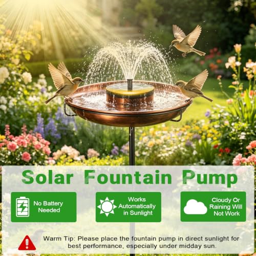 Metal Bird Bath with Solar Fountain, 38.8" Standing Bird Bath | Solar Fountain Feature Durable Metal Construction Removable Bird Bath Bowl Stable Ground Stake Design