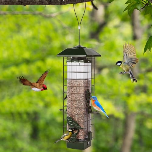 Squirrel Proof Bird Feeder, Metal Mesh Bird Feeder for Outside, Large Capacity and 4 Ports Perches (Green) - color: Green