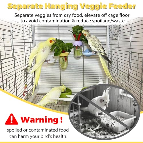 2Pcs Bird Veggie Feeders, with Water-Storage Design for Fresh Greens | Hanging Cage Feeder for Vegetables & Fruits, No Mess Millet Holder for Parakeet, Quick Clean Clip, No Spill Feeder for Parrot