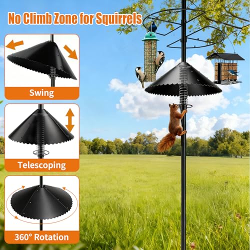 Upgrade Metal Squirrel Baffle for Bird Feeder Round Pole, for 0.5-1.2" Pole | 18 Inch Wide Heavy-Duty, Weatherproof & Chew-Proof Squirrel Deterrent, Bird House Guard for Outdoor