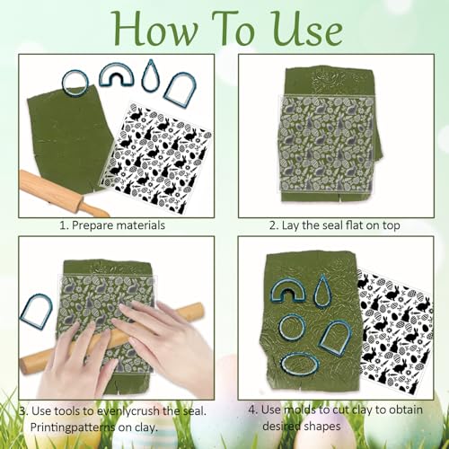 CHGCRAFT 4 Pcs Easter Polymer Clay Texture Sheets Bunnies Silicone Texture Stamp Easter Eggs Clay Texture Mat Background Modeling Pattern Pad for Jewelry and Clay Earrings Tools, 5.5x5.5 inch - style: Easter Background