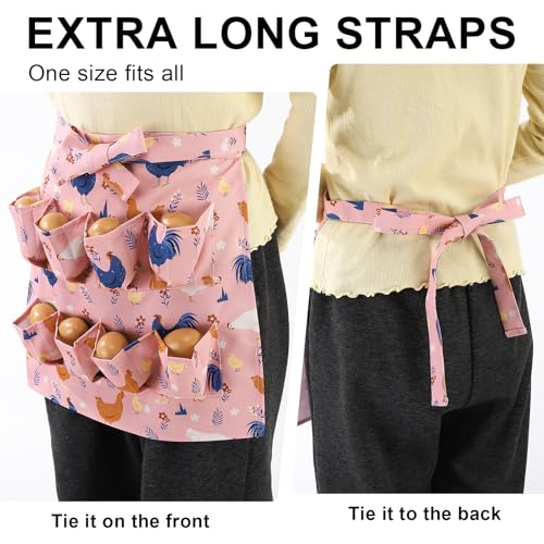 Egg Collecting Apron for Kids, Chicken Egg Apron with 8 Pockets | Cute Eggs Aprons for Fresh Eggs for Hen, Duck, Goose, Bird, Various Collection (Pink,Cartoon Chicken)