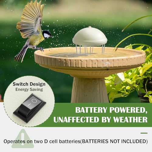 Buzzlett Upgraded Bird Bath Water Circulator, Water Agitator for Bird Bath | Battery Powered, Energy Saving Switch Design, Creates Continuous Ripples to Attract Birds