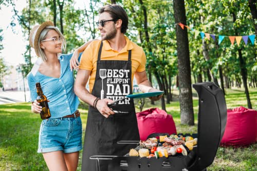 VAGAVY 100% Cotton, Black Funny Aprons for Men, Dad, Husband - Birthday, Father’s Day Grilling Gifts for Papa, Husband. - color: Best Flippin' Dad Ever