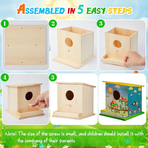 Liliful 4 Pack Bird House Kits for Kids, Wooden DIY Birdhouse Kit to Build and Paint, Birdhouse Craft Kit, Classroom Arts and Crafts Gift for Kids Ages 4-8 8-12 Boys Girls (Single Style) - color: Single Style