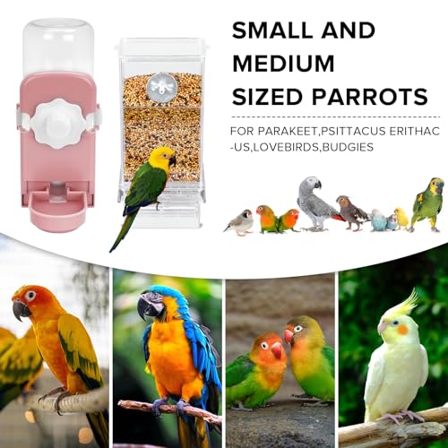 Lemtrflo No Mess Bird Feeder Water Dispenser Set, Automatic Bird Feeder | Parrot, Parakeet Cage Accessories - color: pink