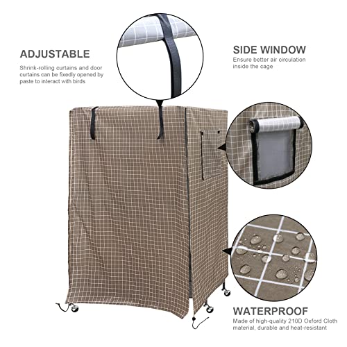 Ymiko Birdcage Cover Universal Windproof Cage Cover with Side Window Light Blocking for Large Bird Cages Hamster Cages Cat Cages Dog Cages (Brown) - color: Brown