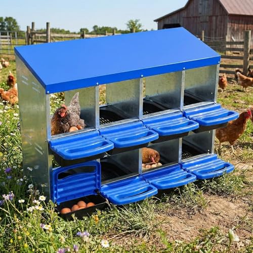 GarveeTech 8-Hole Poultry Nesting Box with Egg Collection Tray, Chicken Laying Box with Ventilation Design for Hens & Ducks, Ideal for Backyard Coops and Small Farms - color: Blue, size: 8 holes