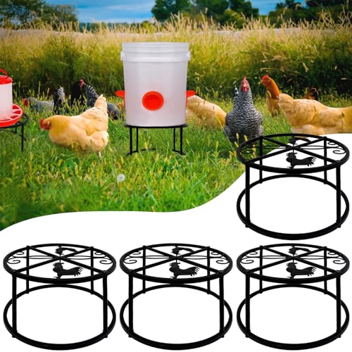 4Pcs Chicken Waterer Feeder Stand Metal Stand Rack with 4 Legs & Round Base Heavy Duty Supports Holder for Buckets Barrels Equipped Installed with Feeder Waterer Port for Coop Poultry Indoor Outdoor - color: 4 Legs Metal Stand-4pcs