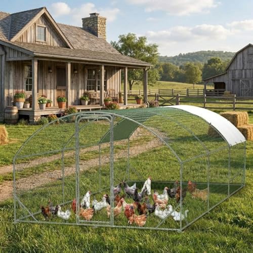 GarveeLife Large Metal Chicken Coop, Dome Shape Chicken Coop with Upgrade Tri-Supporting, Large Chicken Run with Waterproof and Anti-UV Cover (19.7 ft L x 9.8 ft W x 6.6 ft H) - size: 232.2"L x 78.7"W x 78.4"H