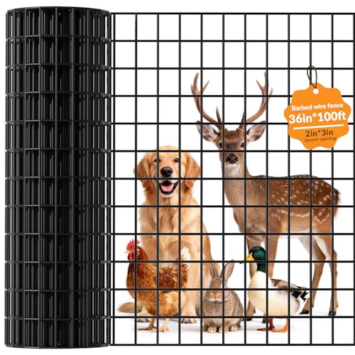 Welded Wire Fencing 36 Inch x 100 Foot,2 Inch x 3 Inch 16GA Black PVC Wire Fence,Vinyl Coating Metal Wire Mesh for Yard Vegetable Protection Goat & Poultry Netting - size: 36in*100ft 2″×3″