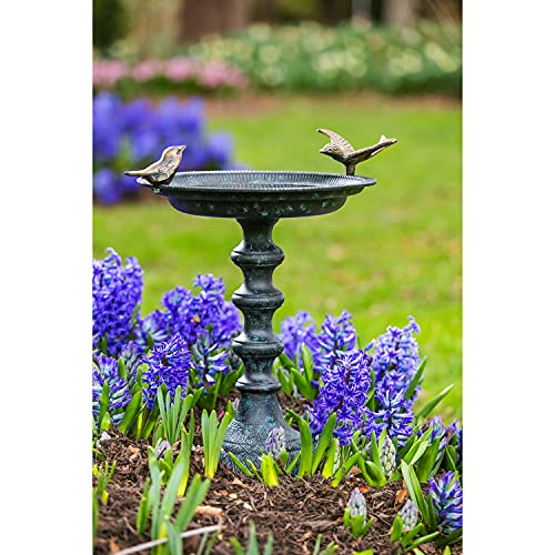 Evergreen Garden Hummingbird Bird Baths for Outdoors Heavy Duty | Metal Bird Bath Bowl with Stand | Ground Standing Bird Bath and Feeder for Garden Yard Deck - size: 20"H Brass Bird