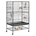 VEVOR Bird Cage, 31.5 x 20.5 x 52 inch, Flat Top, Wrought Iron Bird Flight Cage with Perches, Slide-Out Tray and Plastic Feeders, Casters, for Parrot, Blue Tit, Cockatiel, Canary, and Monk Parakeet - size: 31.5"L x 20.5"W x 52.0"H