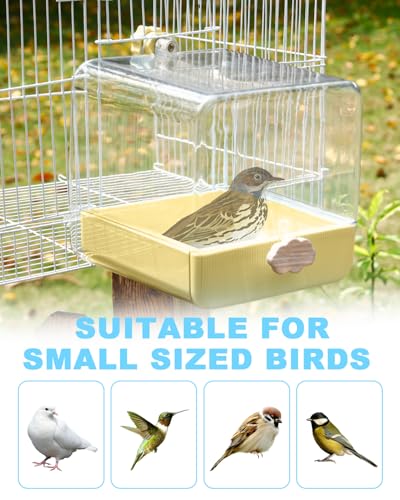 Hanging Bird Bath for Cage, 3 in 1 Multifunction Bird Bath/Bowl/House, Bird Cage Accessories Suitable for Small to Medium Birds Parakeet, African Grey, Conure, Cockatiel(6.8X6.8X6.8 inch Yellow) - color: Yellow