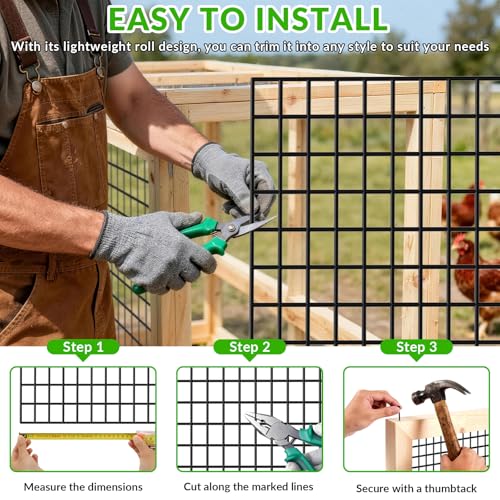 Welded Wire Fencing 5 Foot x 50 Foot,2 Inch x 3 Inch 16GA Black PVC Wire Fence,Vinyl Coating Metal Wire Mesh for Yard Vegetable Protection Goat & Poultry Netting - size: 5ft*50ft 2″×3″