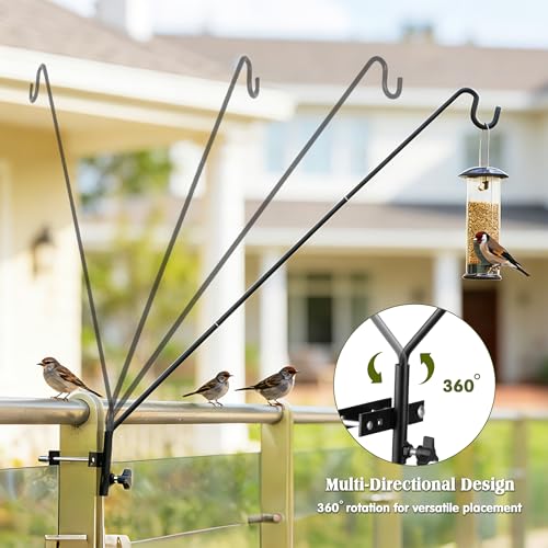 2 Packs Extended Fence Deck Heavy Duty Bird Feeder Hook, 360 Degree Rotary and Length Adjustable Plant Bracket for Bird Feeders Planters Suet Baskets Lanterns Wind Chimes and More - size: 43" Long -2 Packs Fence Deck Hook